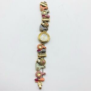 Vintage Jennie B Slider Charm Watch – Gold Tone Hairdresser Beauty Theme